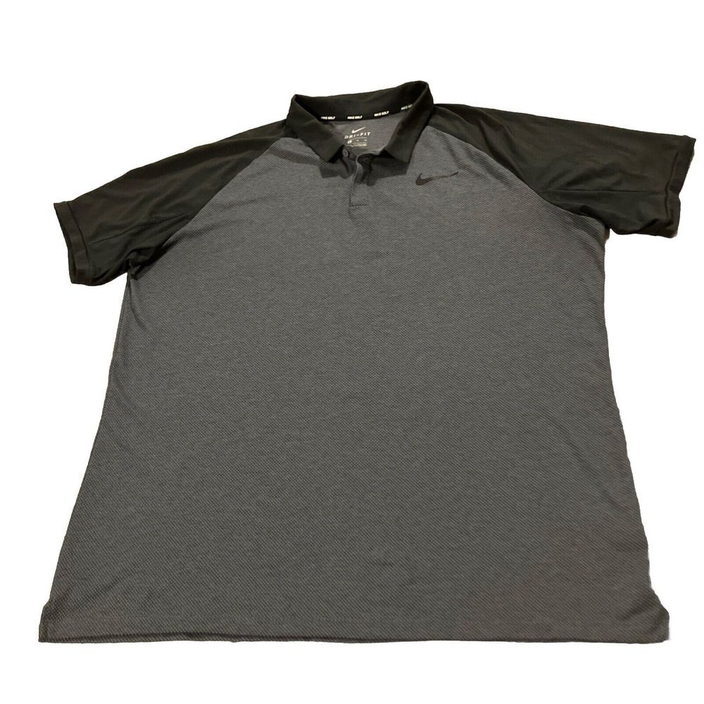 Nike Golf Dri-FIT Polo Shirt Mens XL Gray Black Raglan Short Sleeve‎ 56323-05553